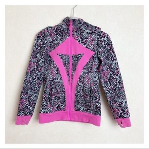 Ivivva By Lululemon Pink Gray Print Scuba Hoodie Zip Up Jacket Girl Size 12